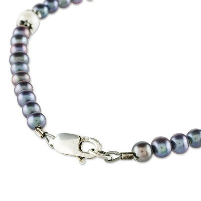 Cultured pearl strand bracelet, 'Peacock Pride' - Artisan Crafted Peacock Pearl Bracelet
