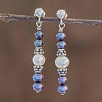 Cultured pearl dangle earrings, Peacock Pride