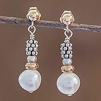 Gold-accented cultured pearl dangle earrings, 'Isla del Coco' - Cultured Pearl Dangle Earrings