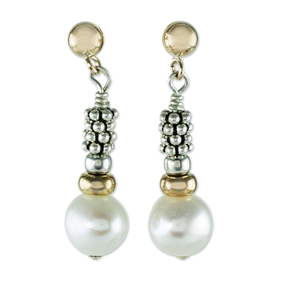 Gold-accented cultured pearl dangle earrings, 'Isla del Coco' - Cultured Pearl Dangle Earrings