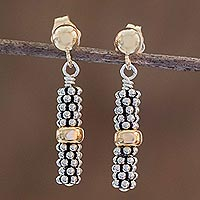 Gold-accented sterling silver dangle earrings, 'Dorado'
