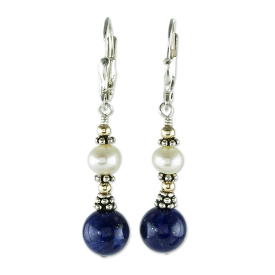 Lapis Lazuli and Cultured Pearl Earrings