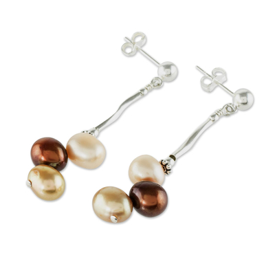 Aretes colgantes de perlas cultivadas - Aretes de perlas cultivadas hechos a mano