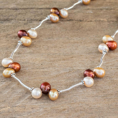 collar de eslabones de perlas cultivadas - Collar de eslabones de perlas cultivadas y de ley