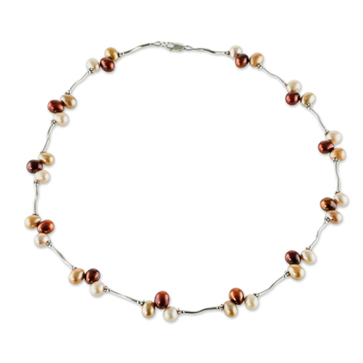 collar de eslabones de perlas cultivadas - Collar de eslabones de perlas cultivadas y de ley