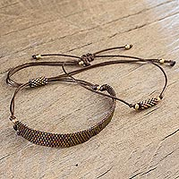 Beaded wristband bracelets, 'Shimmering Lights' (pair) - Miyuki Glass Bead Bracelets (Set of 2) from Costa Rica