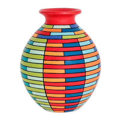 Decorative terracotta vase, 'Color and Shape' - Multicolored Decorative Vase