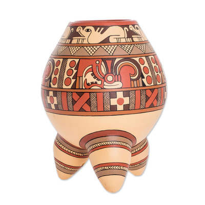 Ceramic decorative vase, 'Anthropomorphic Armadillo' - Pre-Hispanic Style Armadillo Man Decorative Ceramic Vessel