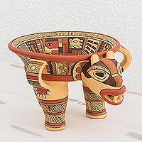 Ceramic vessel, 'Jaguar Offering' - Pre-Hispanic Style Jaguar Ceramic Ceremonial Vessel