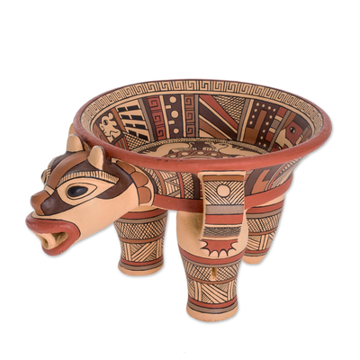 Keramikgefäß - Prähispanisches Jaguar-Zeremoniengefäß aus Keramik