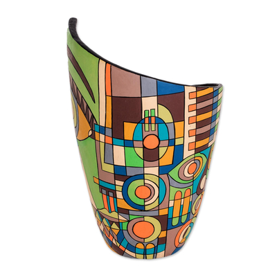 Dekorative Terrakotta-Vase, 'Asymmetrisch' - Handgefertigte dekorative Vase mit kubistischem Design