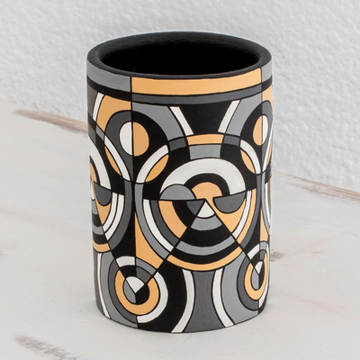 Decorative terracotta vase, 'Intriguing Illusion' - Hand Painted Decorative Vase