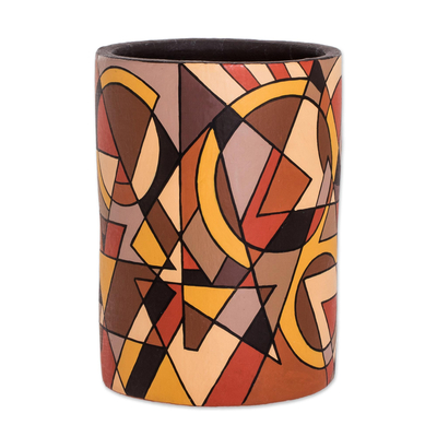 Dekorative Terrakottavase – Handgefertigte, kubistisch inspirierte Dekovase