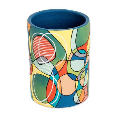 Decorative terracotta vase, 'Confluence' - Cubist-Inspired Decorative Terracotta Vase
