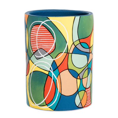 Decorative terracotta vase, 'Confluence' - Cubist-Inspired Decorative Terracotta Vase