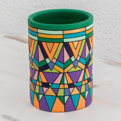 Decorative terracotta vase, 'Triangulation' - Hand Crafted Geometric Decorative Vase