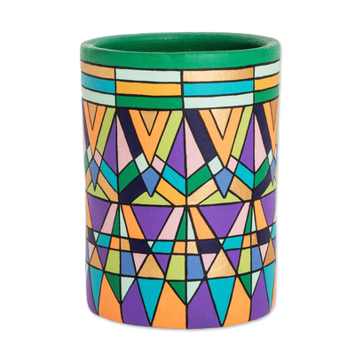 Decorative terracotta vase, 'Triangulation' - Hand Crafted Geometric Decorative Vase