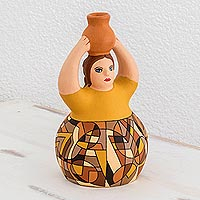 Ceramic sculpture, 'Water Pitcher' - Hand Crafted Ceramic Woman Sculpture From Nicaragua