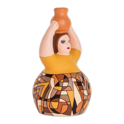 Ceramic sculpture, 'Water Pitcher' - Hand Crafted Ceramic Woman Sculpture From Nicaragua