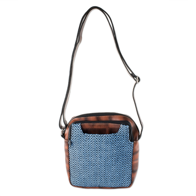 Cotton Jaspe Weave and Leather Crossbody Bag from Guatemala