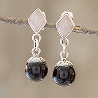 Jade and rose quartz dangle earrings, 'Life Power' - Handmade Jade and Rose Quartz Earrings