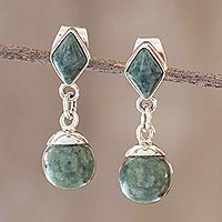 Jade dangle earrings, 'Maya Balance' - Green Jade Dangle Earrings