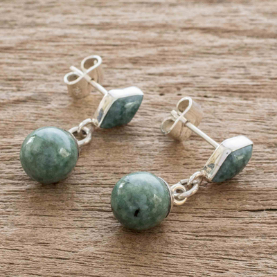 Jade dangle earrings, 'Maya Balance' - Green Jade Dangle Earrings