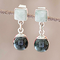 Jade dangle earrings, 'Maya Geometry'