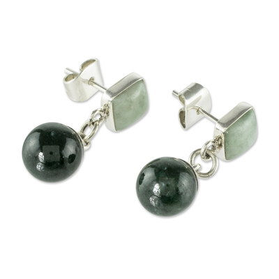 Jade dangle earrings, 'Maya Geometry' - Light and Dark Green Jade Earrings