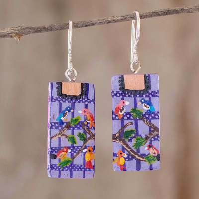 Wood dangle earrings, 'Santiago Atitlán' - Hand Painted Wooden Earrings