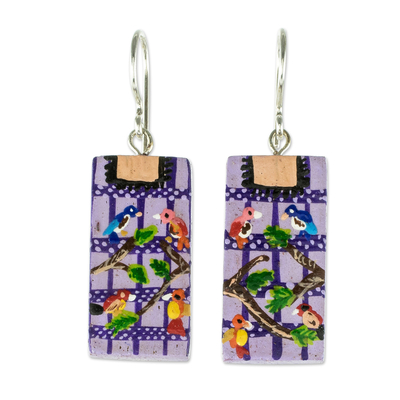 Wood dangle earrings, 'Santiago Atitlán' - Hand Painted Wooden Earrings