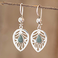 Jade dangle earrings, 'Leaf Tear' - Handmade Jade Leaf Earrings