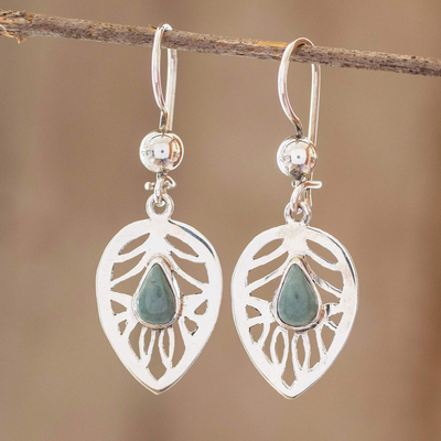 Jade dangle earrings, 'Leaf Tear' - Handmade Jade Leaf Earrings