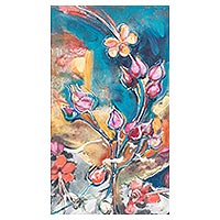 'Debajo del agua' - Pintura de flores de bellas artes costarricense original firmada