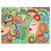 'Carnival' - Colorful Acrylic Painting of Carnival Women