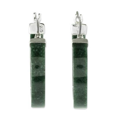 Jade hoop earrings, 'Synchronicity in Dark Green' - Handmade Jade Hoop Earrings