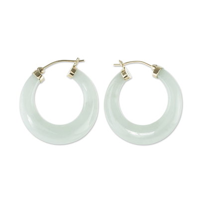 Gold and jade hoop earrings, 'Moonlight Clarity' - Guatemalan White Jade and 10k Gold Hoop Earrings
