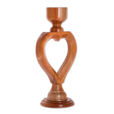 Wood candleholder, 'centreed Heart' - Cedar Wood Heart Shaped Candleholder