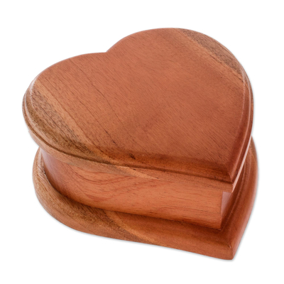 Wooden jewelry box, 'Burning Love' - Cedar Wood Heart-Shaped Jewelry Box From Guatemala