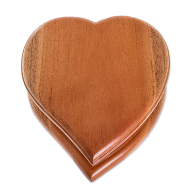 Wooden Jewellery box, 'Burning Love' - Cedar Wood Heart-Shaped Jewellery Box From Guatemala