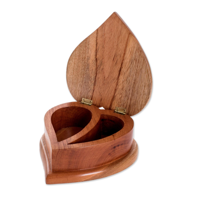 Wooden Jewellery box, 'Burning Love' - Cedar Wood Heart-Shaped Jewellery Box From Guatemala