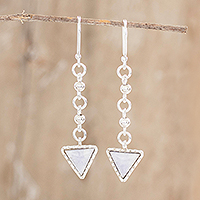 Jade dangle earrings, 'Maya Chains in Lilac' - Pale Lilac and Silver Earrings