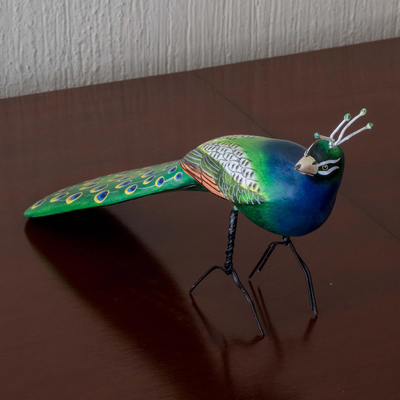 Ceramic sculpture, 'Common Peafowl' - Hand Crafted Peacock Sculpture