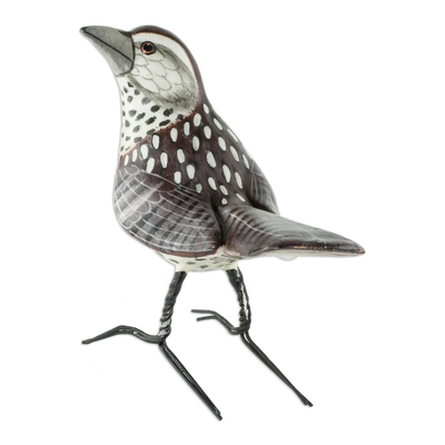 Ceramic Cactus Wren Bird For Outdoor Use From Guatemala
