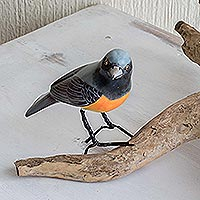 Ceramic sculpture, 'Small Minivet' - Realistic Small Minivet Bird Sculpture