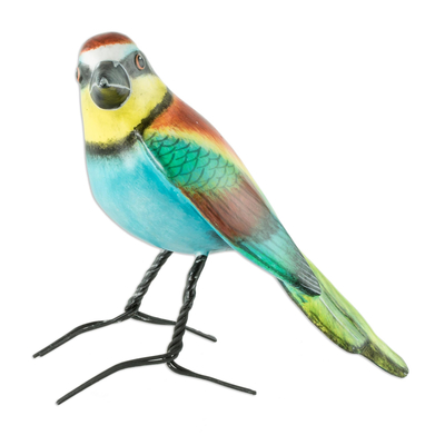 Keramikskulptur - Handbemalte Vogelskulptur aus Keramik
