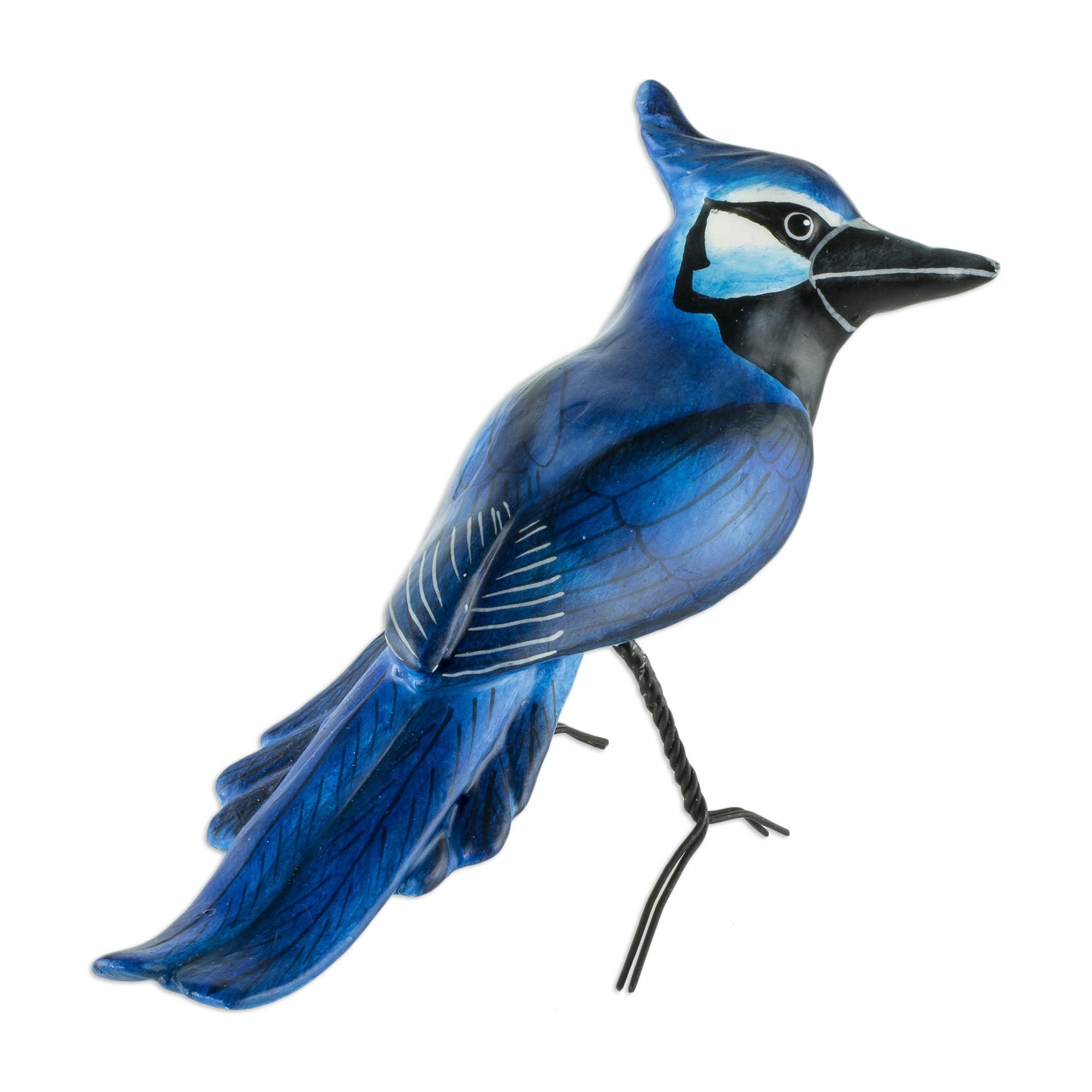 Signed Hand Painted Bird Sculpture - Black-throated Magpie ...