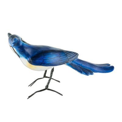 Ceramic sculpture, 'Black-throated Magpie-jay' - Signed Hand Painted Bird Sculpture