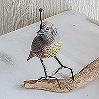 Ceramic sculpture, 'California Quail' - California Quail Ceramic Bird Figurine
