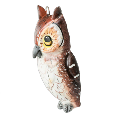 Ceramic owl wall plaque, 'Great Owl' - Ceramic Owl Wall Plaque for Patio from Guatemala